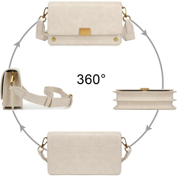 Women's B-white Leather Satchel Small Classy Crossbody Bag Purse Fashion Handbag - Picture 6 of 7